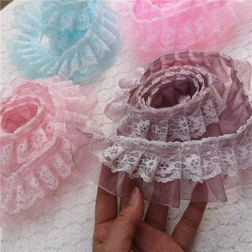 Sewing Lace Fabric 2 Yards 2 Layers Drape Lace Trim Black/white/Pink Ruffled Trim Pleated Lace Fabric For Dolls Costume
