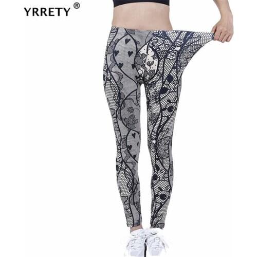 YRRETY Fitness High Waist Legging Workout Running Activewear Graffiti Gray Love Grid Pants Push Up Sport Wear Tight Trousers