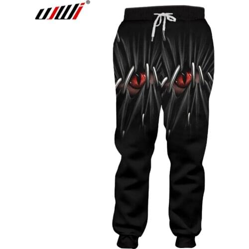 UJWI Men 3d Print Red Eyes Terror Sweatpants Harem Man Quick Dry Polyester Elastic Waist Full Lenth Pants 5XL Casual Sweat Pants