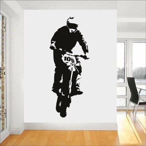 Motorbike Wall Decal Dirt Bike Jump Extreme Sport Door Window Vinyl Stickers Teens Bedroom Man Cave Club Interior Decor Art E371