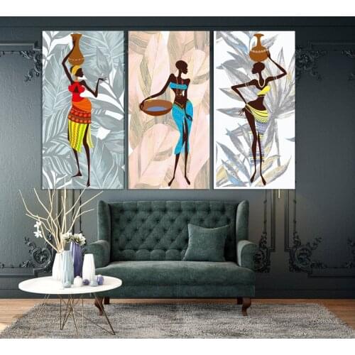 Wall Artwork African Style Woman Picture Canvas Posters 3 Pieces Home Decoration Modular Painting HD Printed Framed For Bedroom