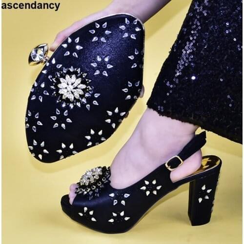 New High Quality Latest Shoe and Bag Italian Design Set Nigerian Women Wedding Shoes and Bag Set Nigerian Shoes Woman High Heel