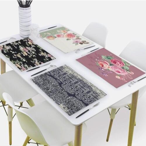 Plant Style Placemat for Dining Table Flower Print Drink Coaster 32x42cm Rectangle Coasters Tableware Mat Kitchen Decoration