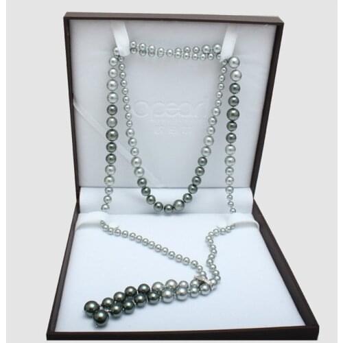 Stunning 8-12mm south sea round grey black multicolor pearl necklace 48inch
