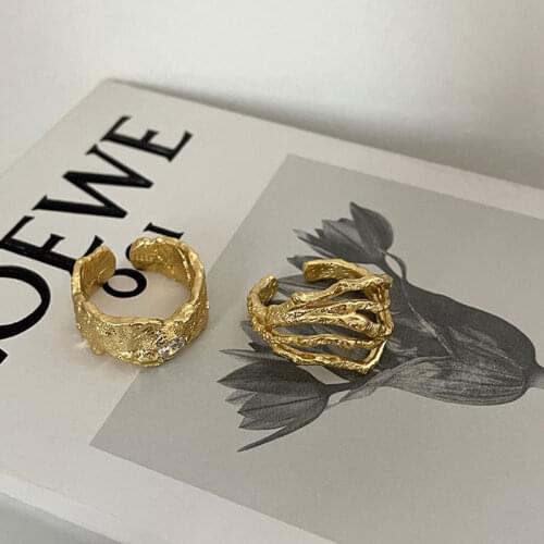 925 Sterling Silver Irregular Tin Foil Rings for Women Men Geometric Concave Convex Adjustable Ring Party Jewelry