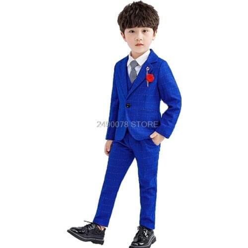 Flowers Boys Mariage Wedding Suit Kids Formal jacket Vest Pant Birthday Party Tuxedo Dress Children Graduation Ceremony Costume