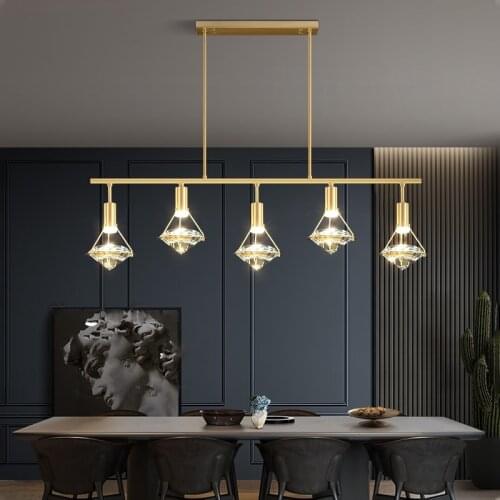 Modern Led Copper Crystal Pendant Lamp Golden Lustre Diamond Ceiling Hanging Light Decoration for Living Dining Room Fixtures