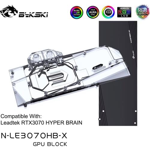 Bykski Graphics Video Card GPU Water Bock For Leadtek RTX3070 HYPER BRAIN VGA Liquid Water Cooler, 12V/5V RGB SYNC, N-LE3070HB-X