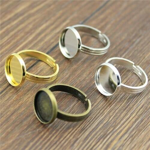 10pcs 4 Colors Fit 12mm Round Glass Cabochon High Quality Copper Material Adjustable Ring Settings Base/Blank Bezels
