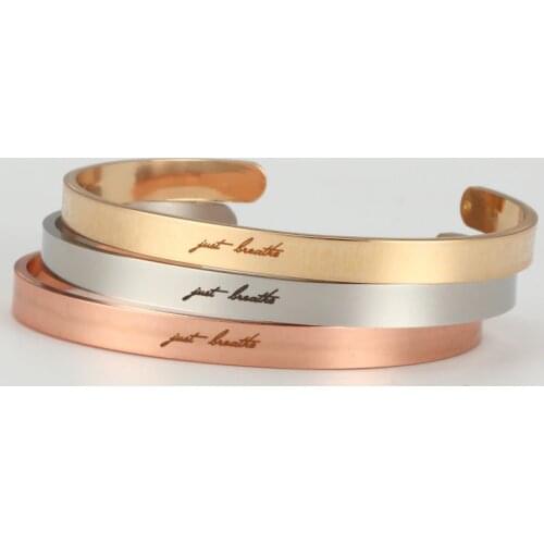 6PCS Engraved just breathe Exquisite Bangle Rose Gold Stainless Steel Simple Women Open Bracelets Jewelry 2019 Dropshipping