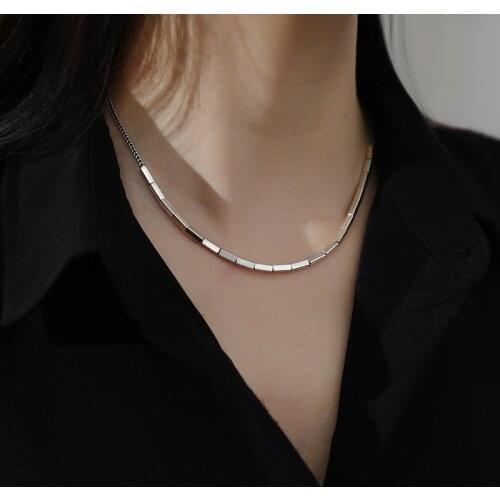 Silvology 925 Sterling Silver Square Tube Slub Choker Elegant Top Quality Luxury Necklace for Women Simple Festival Jewelry Gift
