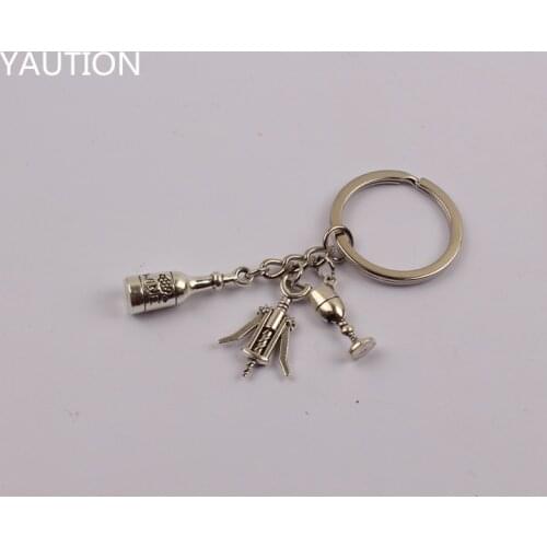 1pcs Wine bottle and wine glass , bottle opener keychain Charm Wine lover Friendship