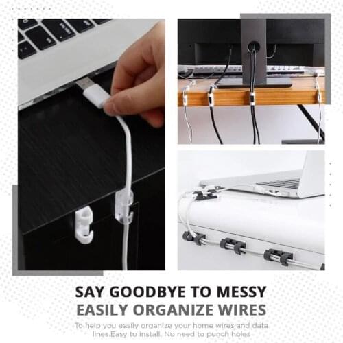 10 pcs/lot Self Adhesive Wire Cable Cord Clips Clamp Office Table Tidy Organizer Holder Home Cable Clips Wiring Accessories New