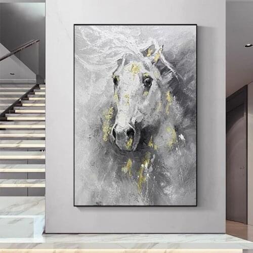 100% Hand Painted Oil Painting Hand Made Abstract Grey Classic Horse Modern Wall Art For Home Decoration Large No Frame