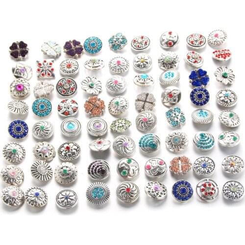 1000pcs/lot High Quality Mix Many Rhinestone Styles Metal Charm 18mm Snap Button Bracelet For women DIY Snap Button Jewelry 0066