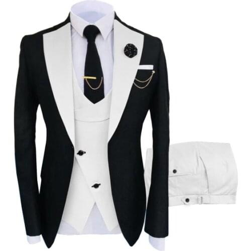 2021 Elegant Wedding Suits For Men Black White Bridegroom Groomsmen Best Man Blazer Groom Tuxedo Slim Fit Formal Costume Homme