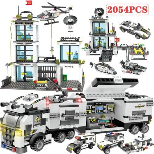 2054pcs Building Blocks Police Station SWAT Figures City Polie Enlighten Bricks Toys For Children Truck Helicopter