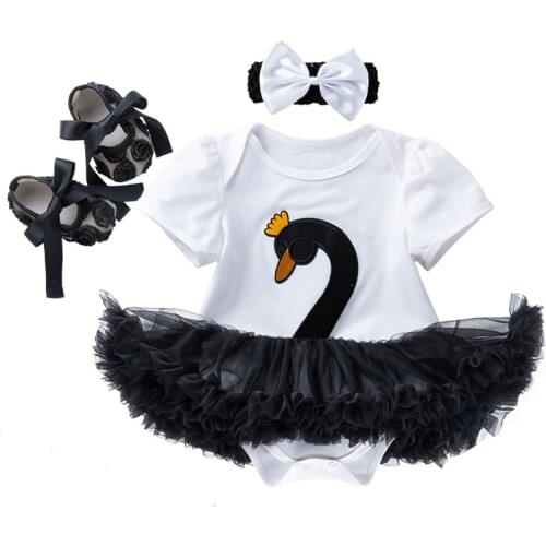 New Set Baby Girl 3Pcs Newborn Clothes Swan Short Sleeve Baby Girl Outfit 4 Colors Roupa Infantil Tutu Dress Headwear Shoes