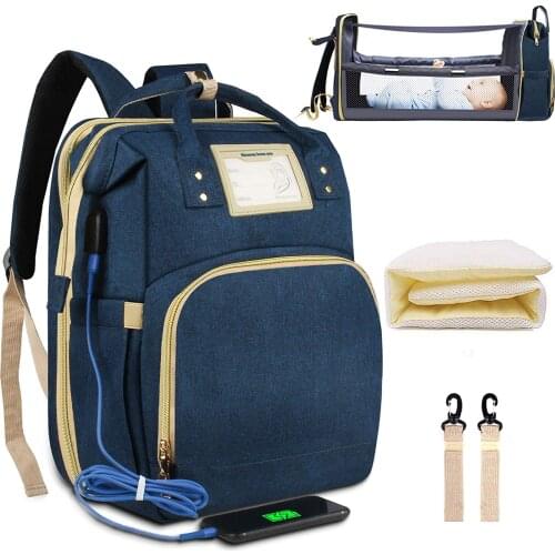 3-In-1 Diaper Bag Multifunction Backpack Waterproof Baby Nappy Bag Changing Station Large Capacity USB Charging Outdoor Backpack