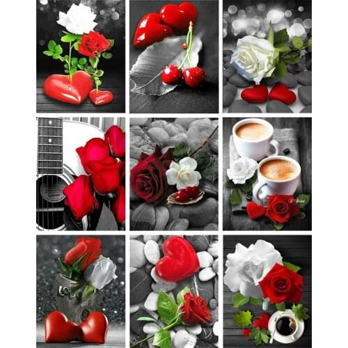 Diamond Embroidery Diamond Painting Cross Stitch Kit "Red Rose And Coffee" 5D Needlework Diamond Home Decoration Holiday Gift