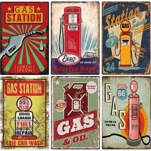 Gas Station Metal Plate Vintage Tin Signs Bar Pub Oil Garage Retro Wall Decorative Plate Home Decor 20*30cm