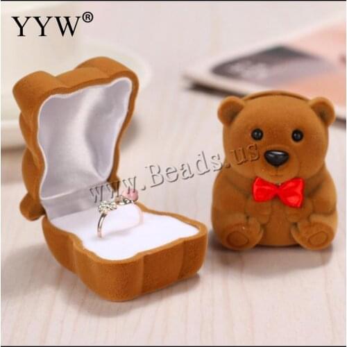 Cute Cartoon Bear Velvet Ring Box Jewelry Box 45x55mm Brown Color Ring Display Box Wedding Packing Bag Plush Box For Bride