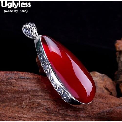 Uglyless Sexy HOT PINK Gemstones Necklaces for Women Corundum Water Drop Pendants NO Chains Thai Silver Jewelry 925 Silver P939