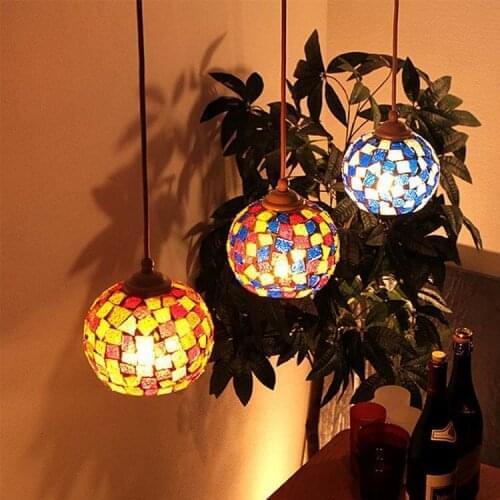Bohemian Style Colorful Mosaic Glass Shell Pendant Light Cafe Restaurant lamp