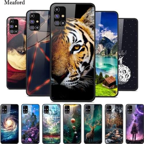 Tempered Glass Case For Samsung M31S Case Phone Cover Lion Tiger Bumper For Samsung Galaxy M31S M 31S M31 S Glass Back Cases