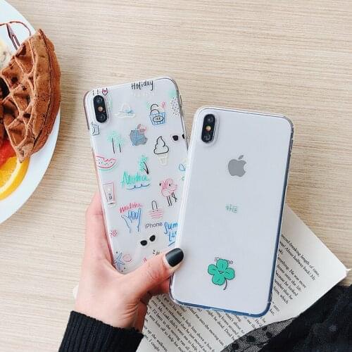 Flamingo and four-leaf cloverClear Phone Case For iPhone6 7 8 XS XR Case iPhone XR Case Silicon Soft Transparent Back Cover