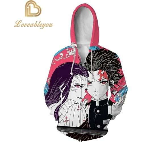 Demon Slayer 3D Print Hoodies Zipper Hot Sale Fashion Hooded Sweatshirt Casual Hoodies Winter Zipper Sweatshirt