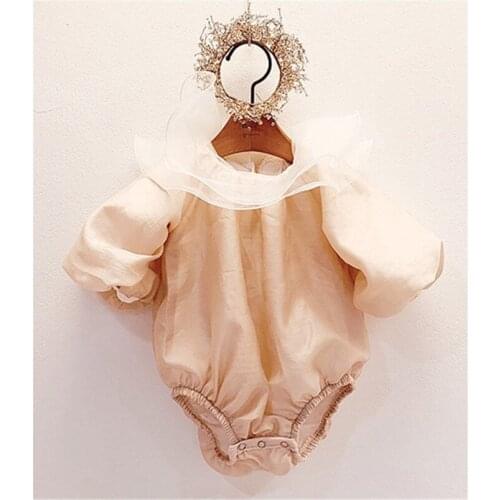 Elegant newborn baby girls romper Spring autumn princess girls double lace collar jumpsuit infant kids bodysuit children suit