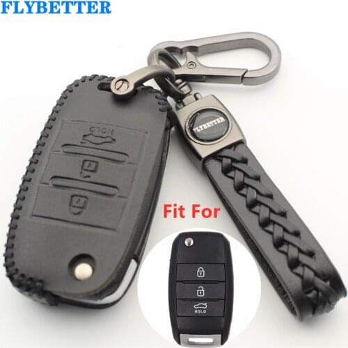 FLYBETTER Genuine Leather 3Button Flip Key Case Cover For Kia Carens/Cerato/Forte/K2/K3/K5/K4/Optima/Sorento/Soul L631
