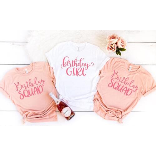 Birthday Girl Squad T Shirt Women Casual Pink Print T-shirts 100% Cotton O Neck Fashion Aesthetic Party Short Sleeve Top Tees