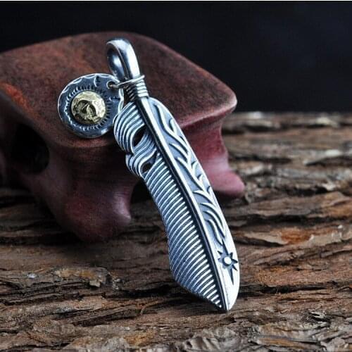 925 Sterling Silver Feathers Genuine re-engraved Goro S Takahashi Ko Lang Point Gold Fly Eagle Pendant Thai Silver Pendant