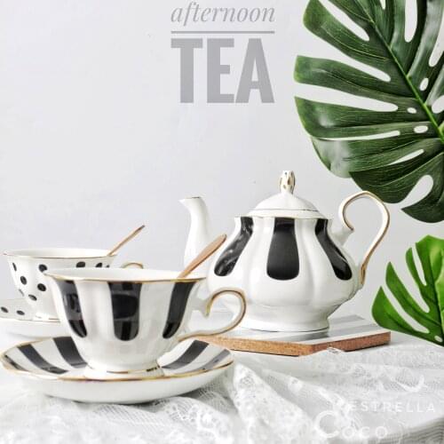 Retro black and white polka-dot striped bone China European Phnom Penh coffee cup and saucer set ins photo afternoon tea