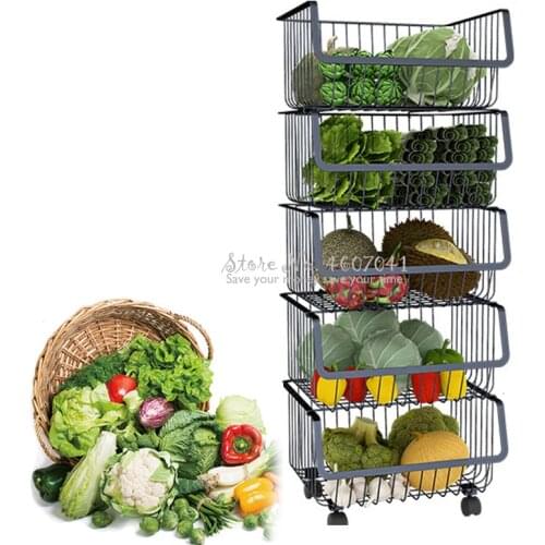 Kitchen Metal Racks & Holders Vegetable Fruit Racks with Wheels Basket Home Floor Multi-layer Kitchen Storage & Organization