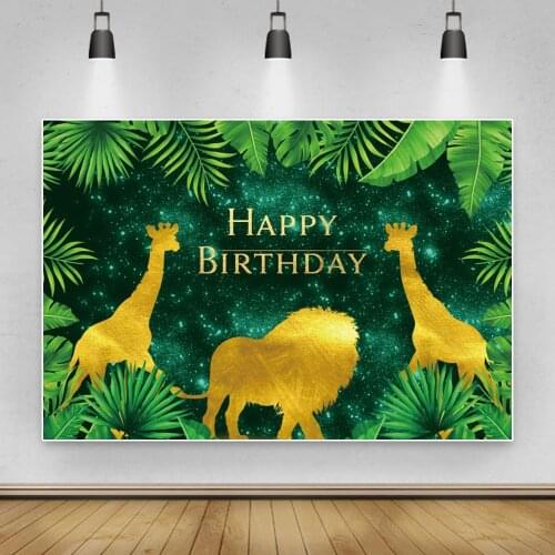 Laeacco Green Jungle Golden Abstract Wild Animal Safari Theme Birthday Party Baby Shower Photo Backdrop Photographic Background