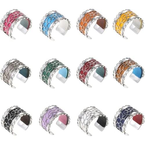 Legenstar Inca Steel Open Flower Rings For Women Bijoux Homme Stainless Steel Resizable Rings Reversible Leather Bague Summer