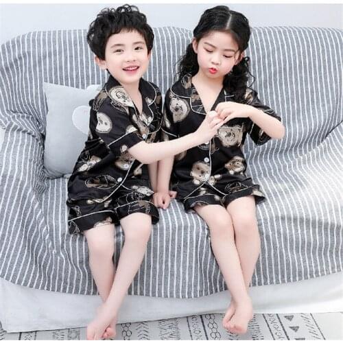 Mickey Minnie print summer childrens pajamas cardigan short-sleeved boys and girls cute cartoon home service suit 1 set