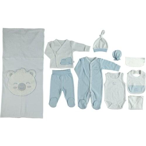 Male Baby 10'lu Hospital Output Set Blue Soft 100% Cotton Baby Gift Layette Hospital Outfit Baby Set 0-3 Month quality