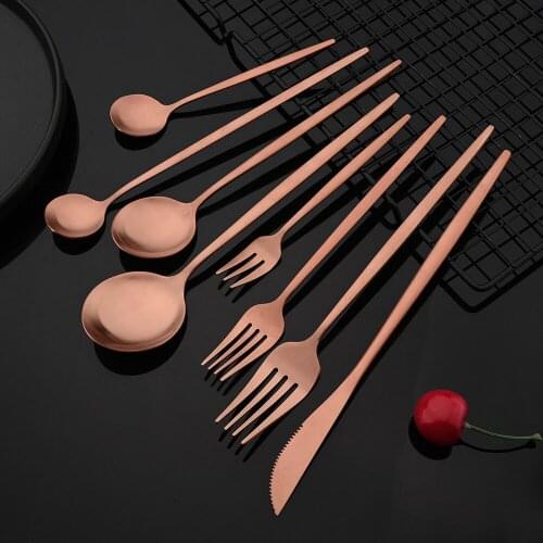 Flatware Matte Rose Gold Stainless Steel Dinnerware Cutlery Set Kitchen Dessert Knife Dinner Fork Tea Ice Spoon Tableware Set
