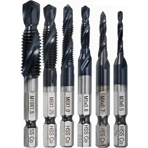 6Pcs HRC89 HSS M3-M10 Screw Tap Combination Drill Bit Set TiAlN Coated Deburr Countersink Deburr Set Drill Bit Tool Set Kit