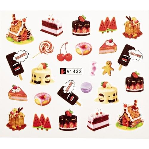 Nail Water Sticker DIY Black Birthday Cake Image Nail Art Paper Decoration Manicure Tattoos Creative Designs Watermark Decals