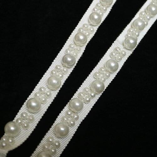 1yard pearls beaded fringe trim for clothes bags Handmade beading appliques patch diy sewing accessories