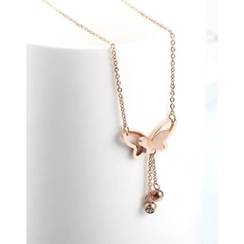 Rose gold titanium steel necklace, Fringed butterfly collarbone necklace, Do not fade