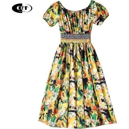 Aesthetic traf midi dress with floral pattern elegant High elastic waist short sleeve plus size 2XL summer dresses party vestido