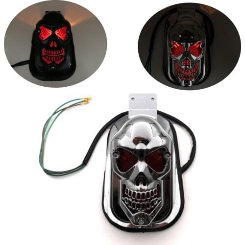 REALZION Universal Motorcycle Parts Taillights Black Chrome Skull Rear Brake Lamp Tail Light For Harley Honda Yamaha Suzuki