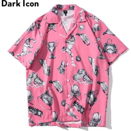 Dark Icon Full Printed Street Fashion Mens Shirt Short Sleeve 2020 Summer Turn-down Collar Vintage Hip Hop Shirts Men Cothing