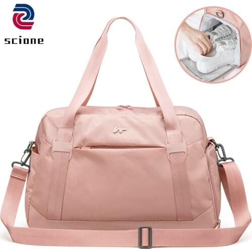 Scione Sport Gym Bag for Women Fitness Swimming Shoulder Bag Women Light Pink Yoga Mat Sac De Sports Shoe Compartment Handbag